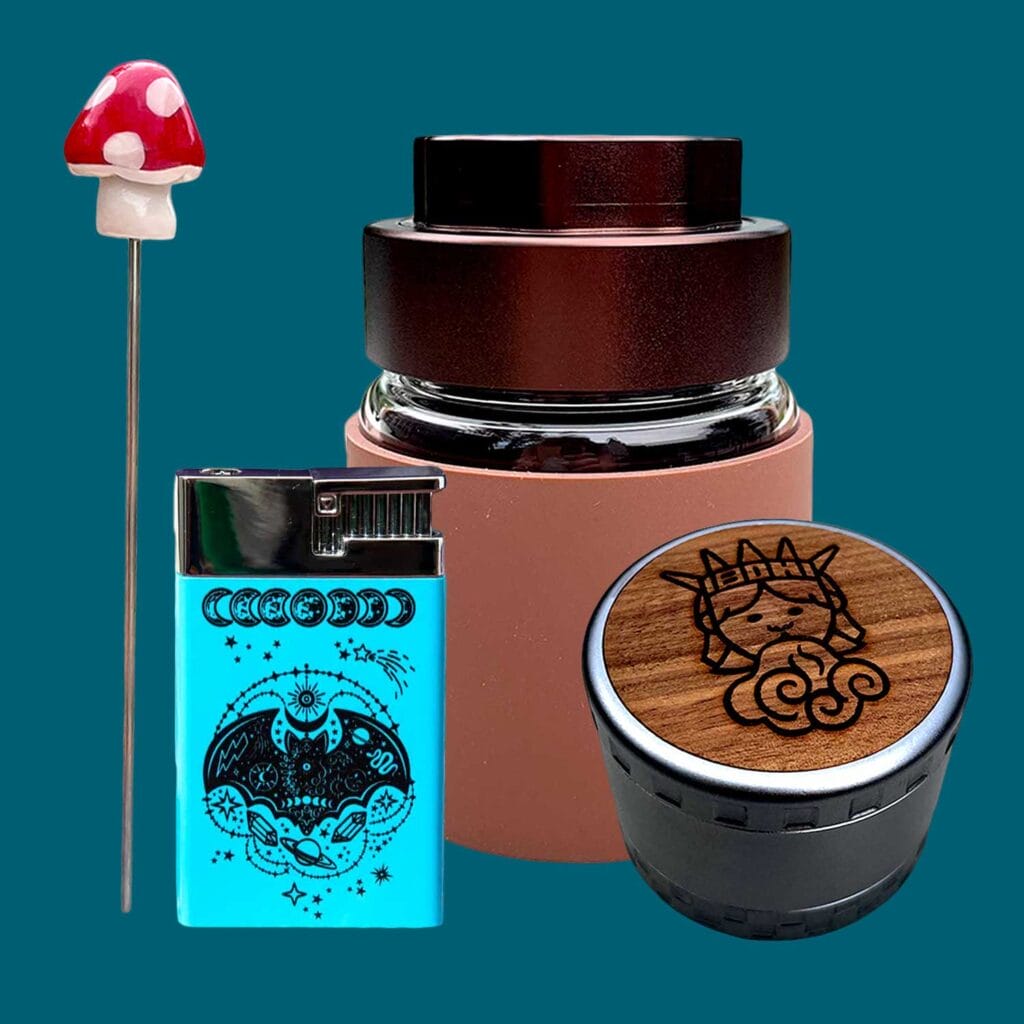 Group Of Best One Hitters Smoking Accessories On A Blue Background